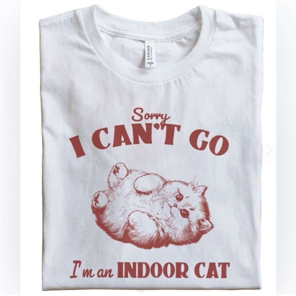 Indoor Cat Graphic T-Shirt - Cream and Red